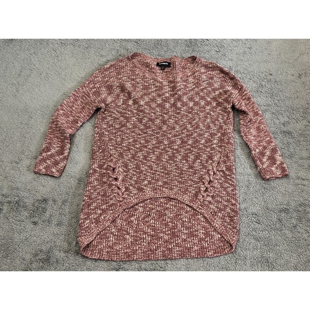 Express Mauve Heathered Chunky Knit Lace Up Side Pullover Sweater XS